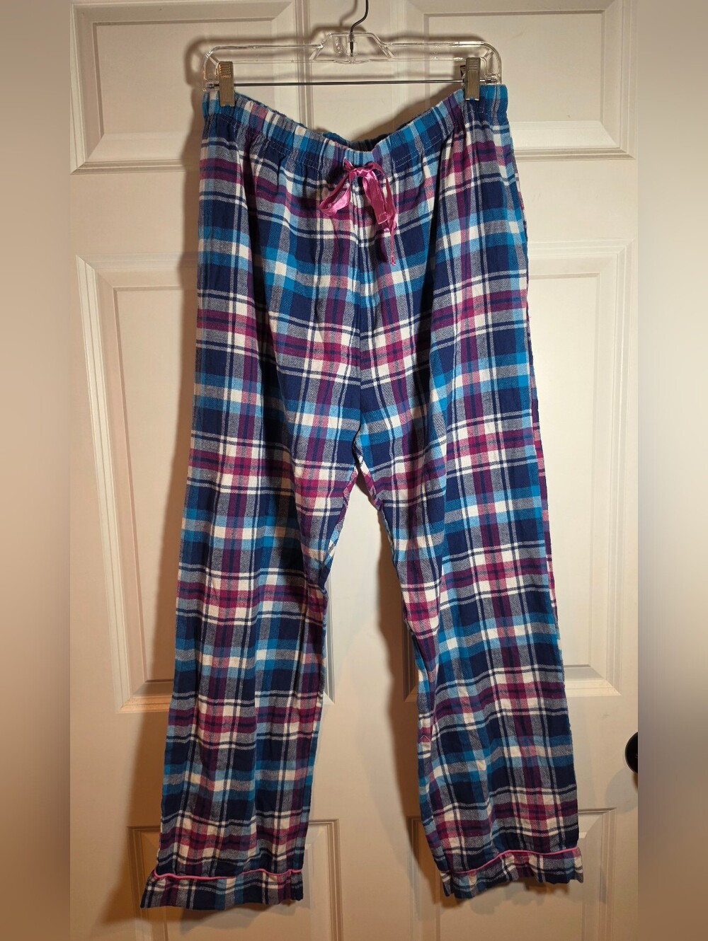 Bottoms Out Gal Blue Plaid Pajama Pants with Pink Accent XL